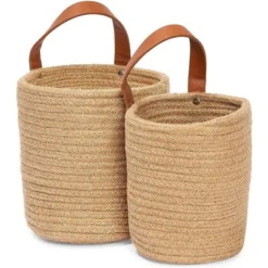 Farmlyn Creek 2 Pack Hanging Flower Planter Pots, Indoor Jute Woven Cotton Rope Plant Basket, Brown, 2 Sizes -Storage Store GUEST 5e13dac2 da44 4829 ae93 411446325e46