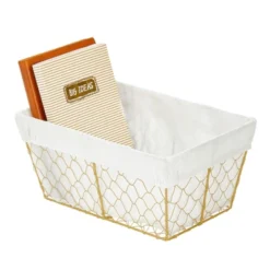 MDesign Medium Chicken Wire Storage Basket, Fabric Liner -Storage Store GUEST 5f2227f9 c938 4505 83a5 ea5c9c421409