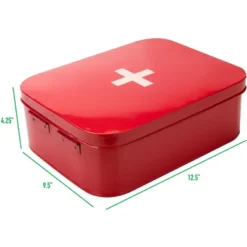 Mind Reader Galvanized Steel Vintage First Aid Storage Box, Wall Mounting Container With Buckle Lock, Organizer For Medical Supplies, Locking Tin, Red -Storage Store GUEST 618e2f33 7c85 4afa 89d4 e8c8d64e75be
