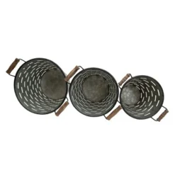 Set Of 3 Galvanized Metal & Wood Baskets - Foreside Home & Garden