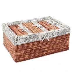 Set Of 5 Brown Woven Storage Nesting Baskets For Closet Organization, Bathroom Shelves, Pantry, Vanity, Bathroom, Small, Rectangular, 3 Sizes -Storage Store GUEST 668a33da 2d7c 4251 8f03 6d77f4c54326