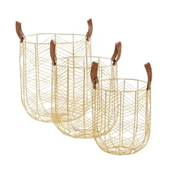 Set Of 3 Metal Storage Baskets Gold - Olivia & May -Storage Store GUEST 68c9778f f448 45ee 93a9 6b27076ef734