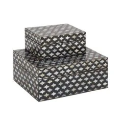 Set Of 2 Wooden Boxes With Pattern - Olivia & May -Storage Store GUEST 6a567da5 99a0 4291 b9dc 325164b6a65c