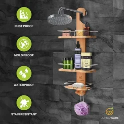 JumblWare Bamboo Shower Caddy, Hanging 3-Tier Shower Organizer
