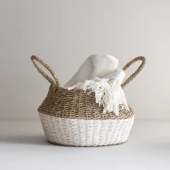 White Rope & Seagrass Belly Basket - Foreside Home & Garden -Storage Store GUEST 6cff7b08 dedd 40f5 8097 4ee105715ca9