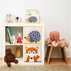 3 Sprouts Kids Childrens Collapsible Fabric 13 X 13 X 13 Inch Storage Cube Bin Box For Cubby Shelves, Orange Fox & Hedgehog (2 Pack) -Storage Store GUEST 6e26c7fe 50ab 4f53 8d31 70a8b326b8c2
