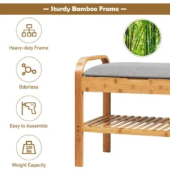 Costway Shoe Rack Bench Bamboo W/Cushioned Seat&Storage Shelf Padded Seat Shoe Bench -Storage Store GUEST 716265d9 c6a1 4424 99d9 92c49868bc5d