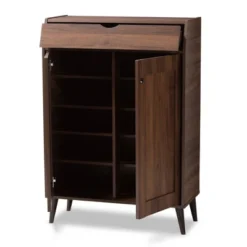 Cormier Walnut Finished 2 Door Wood Entryway Shoe Storage Cabinet Brown - Baxton Studio -Storage Store GUEST 731806b6 1e1b 4fba 9d78 6b3e7e36e311