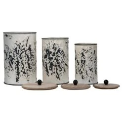 Set Of 3 Cream And Gray Floral Metal Decorative Storage Canisters - Foreside Home & Garden -Storage Store GUEST 738af412 29a2 422b 86f9 6c4bca870979