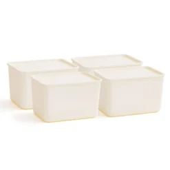IRIS USA 4Pack Stackable Lidded Basket Storage Organizer Bins, Off White -Storage Store GUEST 73a6f3c8 c337 4aba 890e 2290b73094fe