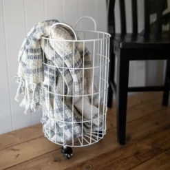 White Metal Rolling Basket - Foreside Home & Garden -Storage Store GUEST 7ac8d5b1 c2e0 41fa 863a be3bcdade0d2