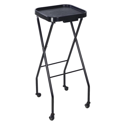 PureSana Chromium Professional Foldaway Portable Rolling Salon Service Tray With Adjustable Height And Rubber Caster Wheels, Black 1 PureSana Chromium Professional Foldaway Portable Rolling Salon Service Tray With Adjustable Height And Rubber Caster Wheels, Black