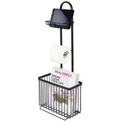 MDesign Metal Free Standing Toilet Paper Stand/Dispenser, Holds Tablet -Storage Store GUEST 7de2872a d06a 47fd 9092 1e68d33b9340