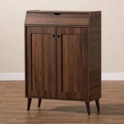 Cormier Walnut Finished 2 Door Wood Entryway Shoe Storage Cabinet Brown - Baxton Studio -Storage Store GUEST 863e8ace 6c92 47c2 b319 ac8961359233