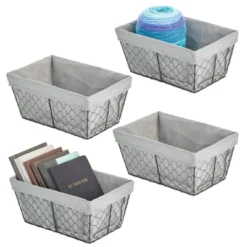 MDesign Medium Chicken Wire Storage Basket, Fabric Liner -Storage Store GUEST 8748c9d1 8642 46b6 b60a c525927e46bb