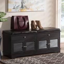 Leo Modern And Contemporary Wood 2 Drawer Shoe Storage Bench Dark Brown - Baxton Studio -Storage Store GUEST 8807c07f e1f1 464f ac92 15e5573b1418