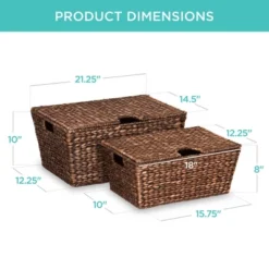 Best Choice Products Set Of 2 XL Water Hyacinth Woven Tapered Storage Basket Chests W/ Attached Lid, Handle Hole -Storage Store GUEST 88200eca 3339 4eec bbde e060999b77a4