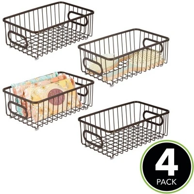 MDesign Metal Bathroom Storage Organizer Basket Bin, 4 Pack 1 MDesign Metal Bathroom Storage Organizer Basket Bin, 4 Pack