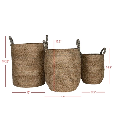Set Of 3 Baskets Brown Woven Seagrass By Foreside Home & Garden 5 Set Of 3 Baskets Brown Woven Seagrass By Foreside Home & Garden - Image 5