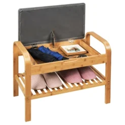 Costway Shoe Rack Bench Bamboo W/Cushioned Seat&Storage Shelf Padded Seat Shoe Bench -Storage Store GUEST 8b46abf8 d997 46b0 ba9a a6e4734e6b76