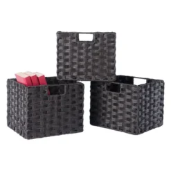 3pc Melanie Woven Fiber 3 Small Basket Set Chocolate - Winsome -Storage Store GUEST 8b872925 bb47 4b59 a1eb 4b791874e559