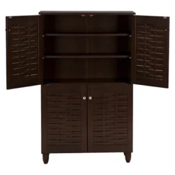 Winda Modern And Contemporary 4-Door Wooden Entryway Shoes Storage Cabinet - Dark Brown - Baxton Studio -Storage Store GUEST 8e111ad4 3562 4fc5 83ae bea9d80b855d