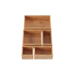 Drawer Organizer -5 Compartment Modular Natural Wood Bamboo Space Saver Tray Storage For Kitchen, Office, Bedroom And Bathroom By Hastings Home -Storage Store GUEST 8ec4a3d3 6045 4258 9932 dea351569b30