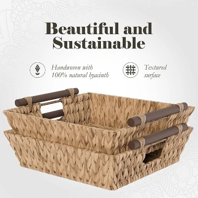 American Atelier Water Hyacinth Wicker Basket With Handles Square Woven Wicker Storage Baskets, Built-in Carry Handles Laundry Storage Or Pantry Bin 2 American Atelier Water Hyacinth Wicker Basket With Handles Square Woven Wicker Storage Baskets, Built-in Carry Handles Laundry Storage Or Pantry Bin - Image 2