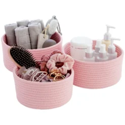 Farmlyn Creek 3-Pack Cotton Woven Baskets For Storage, Pink Rope Montessori Organizer Set For Storing Supplies ( 3 Sizes In Small, Medium And Large) -Storage Store GUEST 944e50f2 382b 467e 9357 5540c05992ed