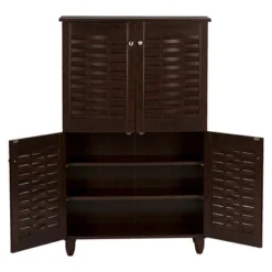 Winda Modern And Contemporary 4-Door Wooden Entryway Shoes Storage Cabinet - Dark Brown - Baxton Studio -Storage Store GUEST 96ad8d57 e68a 4ba3 8e72 76c05dabd952