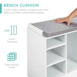 Best Choice Products 46in Shoe Storage Organization Rack Bench For Entryway, Bedroom W/ Padded Seat, 10 Cubbies - White -Storage Store GUEST 97e31c13 bc95 4d97 8139 8e0a325e6c0c
