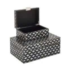 Set Of 2 Wooden Boxes With Pattern - Olivia & May -Storage Store GUEST 9dd37a42 8ff8 4e1f 8131 67b488d7a46c