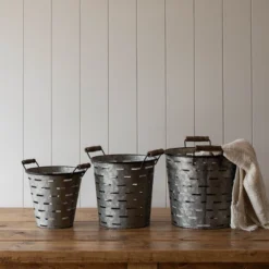 Set Of 3 Galvanized Metal & Wood Baskets - Foreside Home & Garden -Storage Store GUEST a5c63888 7b83 4e8e acc6 e9c0540c49a4