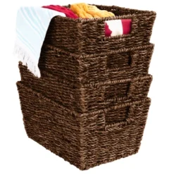 Best Choice Products Set Of 4 Multipurpose Stackable Seagrass Storage Laundry Organizer Baskets W/ Handles -Storage Store GUEST a8d88ae4 3783 40f5 aad9 0982f42a1d92