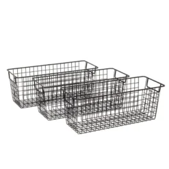 Farmlyn Creek 3 Pack Metal Wire Storage Baskets For Shelves, Pantry, Closet, Long Narrow Organizer Bin, Black, 16 X 6 X 6 In -Storage Store GUEST aa6d72eb 644f 46dc 8e1c 80c89bd1f3ad