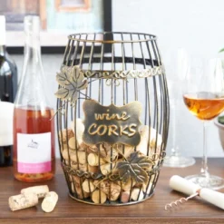True Display Wine Kitchen, Barrel Cage Holder Collector Decorative Vino Cork Storage Box Container Gift, Set Of 1, Brown
