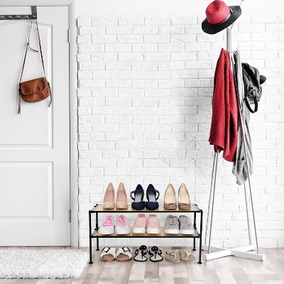 Seville Classics 2 Tier Stackable Aspen Resin Slat Shoe Rack Black 3 Seville Classics 2 Tier Stackable Aspen Resin Slat Shoe Rack Black - Image 3