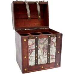 Okuna Outpost Wooden Travel Wine Bottle Box For Storage, World Map Design, 11 X 8.5 X 9.8 In. -Storage Store GUEST abff5899 08e7 419b 8e0a 26472bfbc8b4