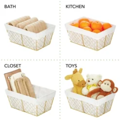 MDesign Medium Chicken Wire Storage Basket, Fabric Liner -Storage Store GUEST ac11ec79 d598 4563 9f09 58a8d3c12375