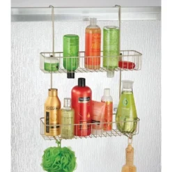 MDesign Wide Metal Over Door Hanging Shower Caddy, 2 Hooks And Baskets