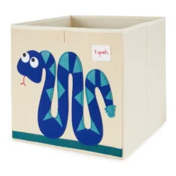 3 Sprouts Large 13 Inch Square Children's Foldable Fabric Storage Cube Organizer Box Soft Toy Bins, Pet Hedgehog And Blue Snake (2 Pack)