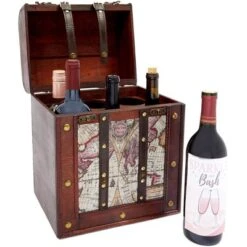 Okuna Outpost Wooden Travel Wine Bottle Box For Storage, World Map Design, 11 X 8.5 X 9.8 In. -Storage Store GUEST b928a084 6fec 4235 861a 7c77aad41485
