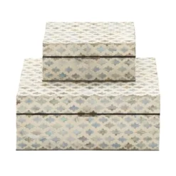 Set Of 2 Wooden Boxes With Pattern - Olivia & May -Storage Store GUEST b9418320 18ad 4479 8bcb e8fd23137b2d