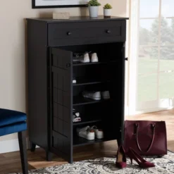 Shelf Wood Shoe Storage Cabinet With Drawer Glidden Finished Black - Baxton Studio 11 Shelf Wood Shoe Storage Cabinet With Drawer Glidden Finished Black - Baxton Studio -Storage Store GUEST b9ed2b58 d71e 4e88 a192 7330959dce19