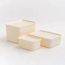 IRIS USA 4Pack Stackable Lidded Basket Storage Organizer Bins, Off White -Storage Store GUEST bcddf982 5875 46a1 a91d 61566a77283b