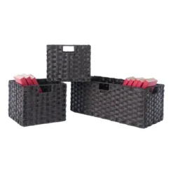 3pc Melanie Woven Fiber 2 Small And 1 Large Basket Set Chocolate - Winsome -Storage Store GUEST c7a628a8 e1f3 406d b450 f08feca93b41