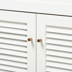 Coolidge 11 Shelf Wood Shoe Cabinet With Drawer White/Walnut - Baxton Studio -Storage Store GUEST cb0036d9 f2b2 4462 8870 e3db3629e99f