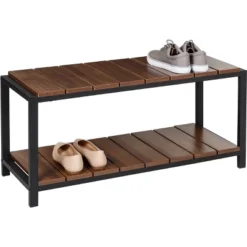 Honey-Can-Do 2 Tier Shoe Storage Bench Walnut