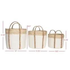 Set Of 3 Baskets White Seagrass & Cotton Rope By Foreside Home & Garden -Storage Store GUEST cd7573eb 1c0c 481c 8a57 759ab521e2f5