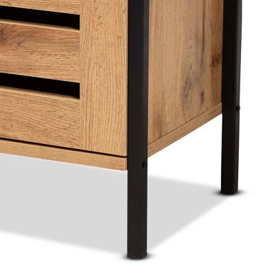 Vander Wood And Metal 2 Door Shoe Cabinet Oak Brown/Black - Baxton Studio 5 Vander Wood And Metal 2 Door Shoe Cabinet Oak Brown/Black - Baxton Studio - Image 5